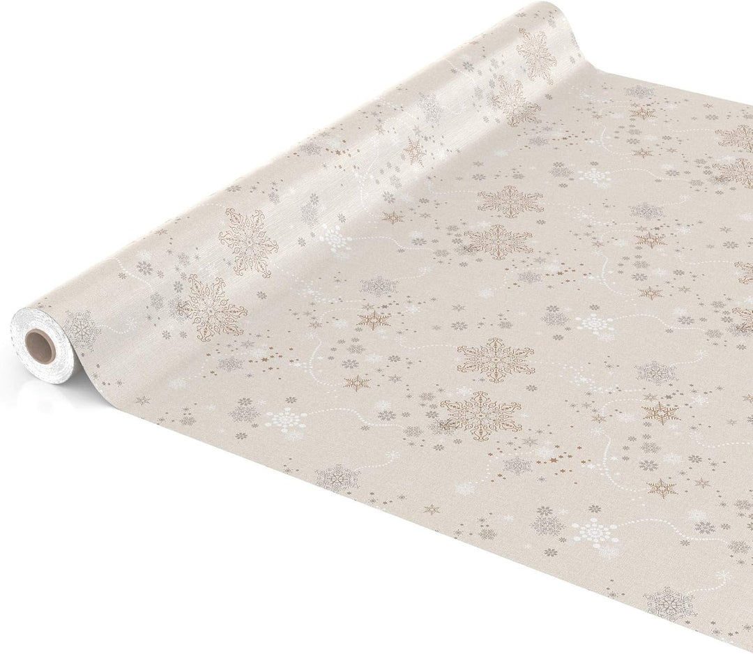 ANRO Wachstuchtischdecke Wachstuch Wachstischdecke Tischdecke Weihnachten Schneeflocken Beige 220x14