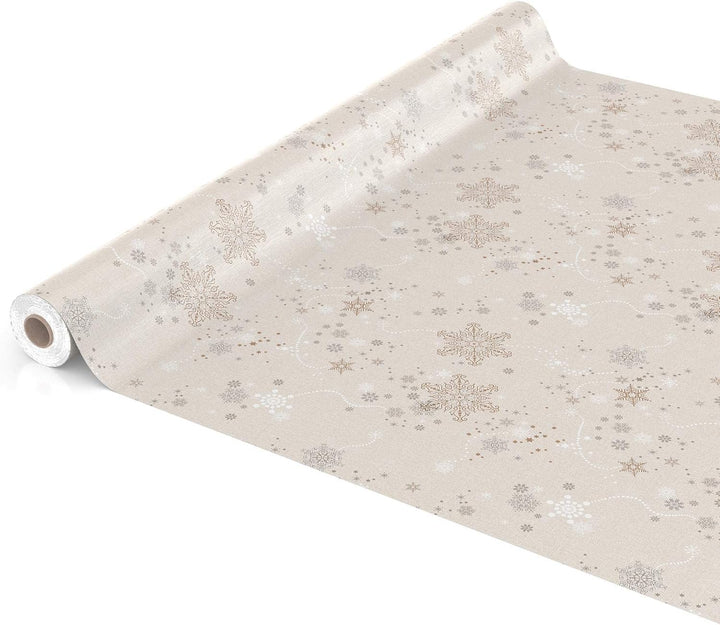 ANRO Wachstuchtischdecke Wachstuch Wachstischdecke Tischdecke Weihnachten Schneeflocken Beige 140 cm