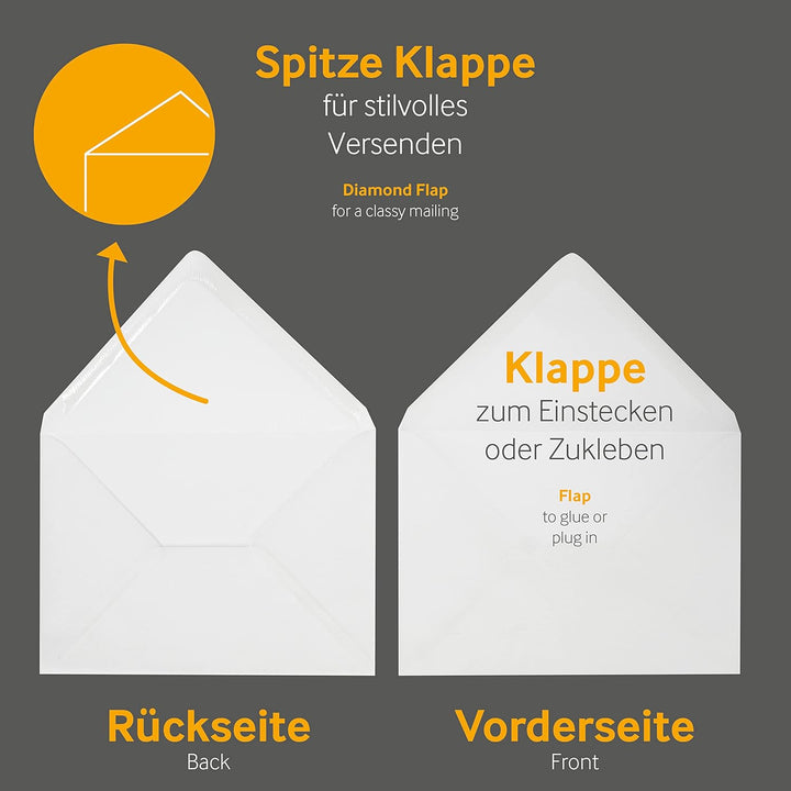 100 Stück, Transparente Briefumschläge, DIN C5, Nassklebung, Spitze Klappe, 90 g/qm Offset, Ohne Fen