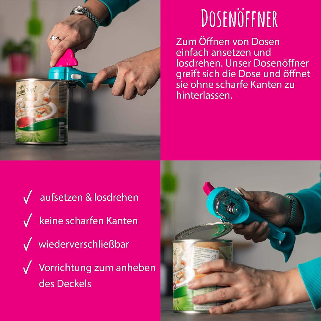 Kochblume Dosenöffner Set L | Dosenöffner, Faltsieb S | in der bunten Box (Limette)