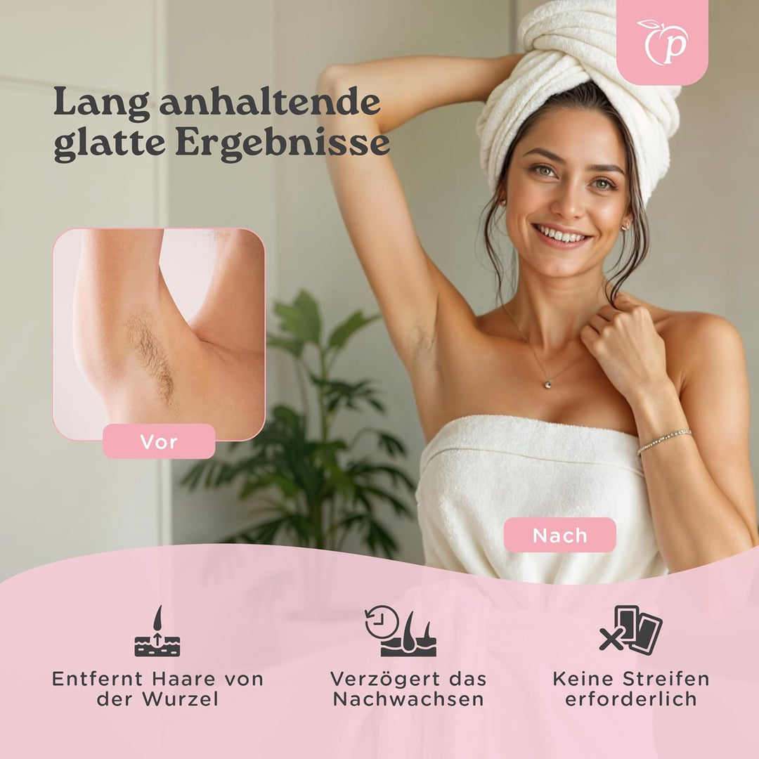 Wachswärmer | Waxing Set mit 100g Wachsperlen für Haarentfernung + 10 Spatel aus Holz + Aluminium-Wa