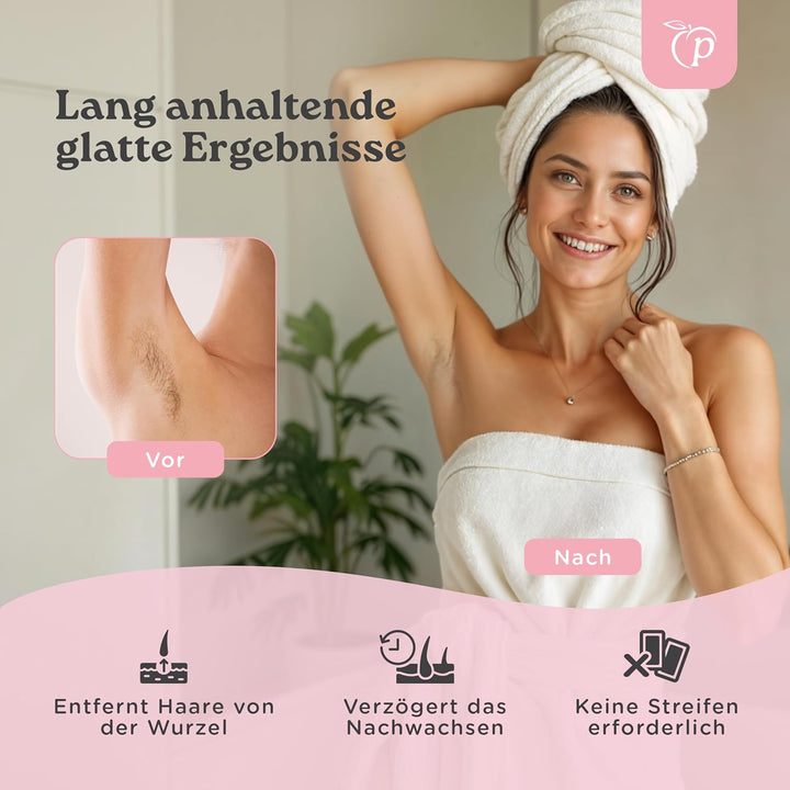 Wachswärmer | Waxing Set mit 100g Wachsperlen für Haarentfernung + 10 Spatel aus Holz + Aluminium-Wa