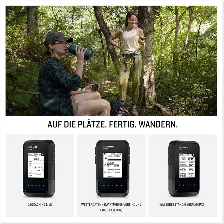 eTrex Solar GPS-Handgerät mit Solarladung, 2,2" Display - Kompass, Tracback, Geocaching Modus, Multi