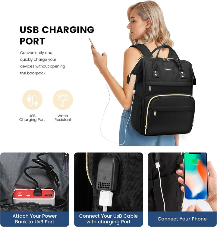 LOVEVOOK Rucksack Damen, Wasserdicht Laptoprucksack Gross 17 Zoll Backpack Schulrucksack Mädchen Tee