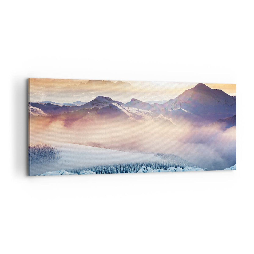 Panorama Bilder auf Leinwand 100x40cm Leinwandbild Berge Schnee Winter Gross Wanddeko Bild Schlafzim