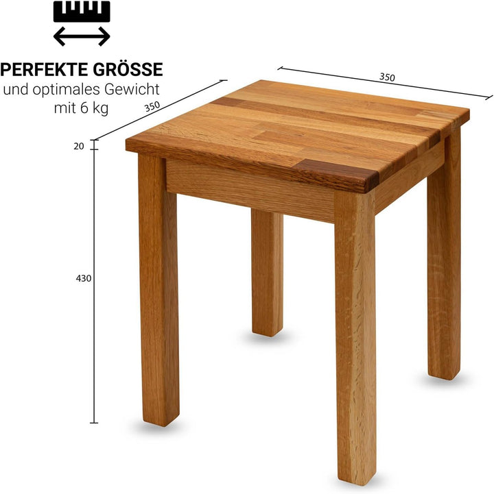 Staboos Eiche Sitzhocker Holz - Massiv Holzhocker bis 150 kg - Eiche Holz Hocker Doc ohne Eingriff -