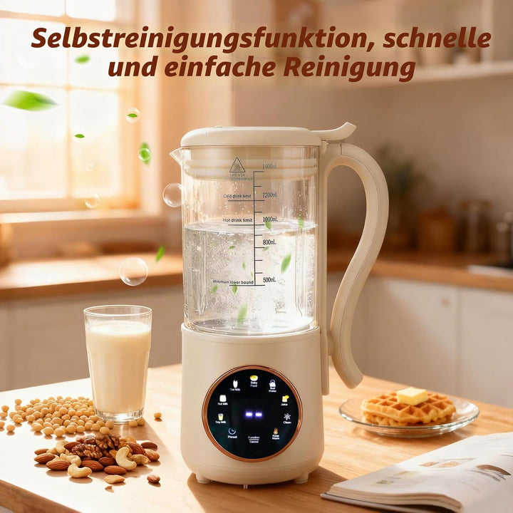 Nussmilchmaschine 1400ml, Sojamilchmaschine mit 16 Klingen &amp; 9 Funktionen, Hafermilch Maschine für M