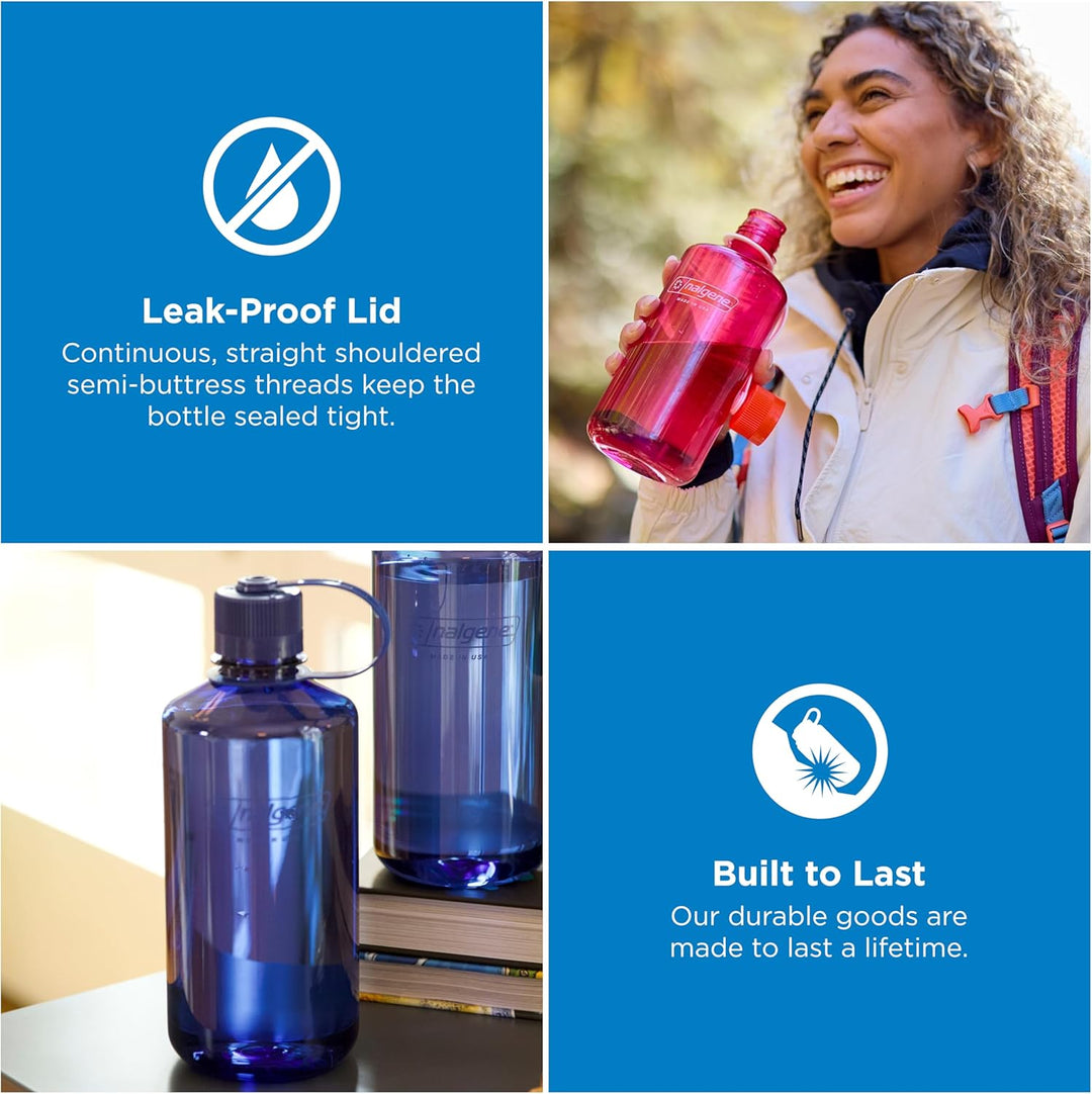 Nalgene Sustain Tritan BPA-freie Wasserflasche aus 50% Plastikmüll, 900 ml, schmale Öffnung, Denim,