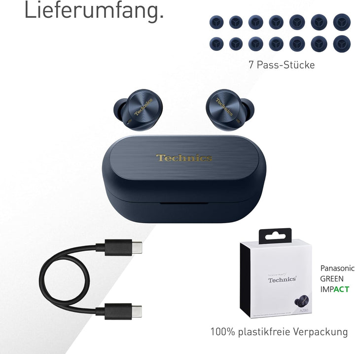 Technics EAH-AZ80E-A Kabellose Kopfhörer mit Geräuschunterdrückung, Bluetooth, In-Ear-Kopfhörer mit