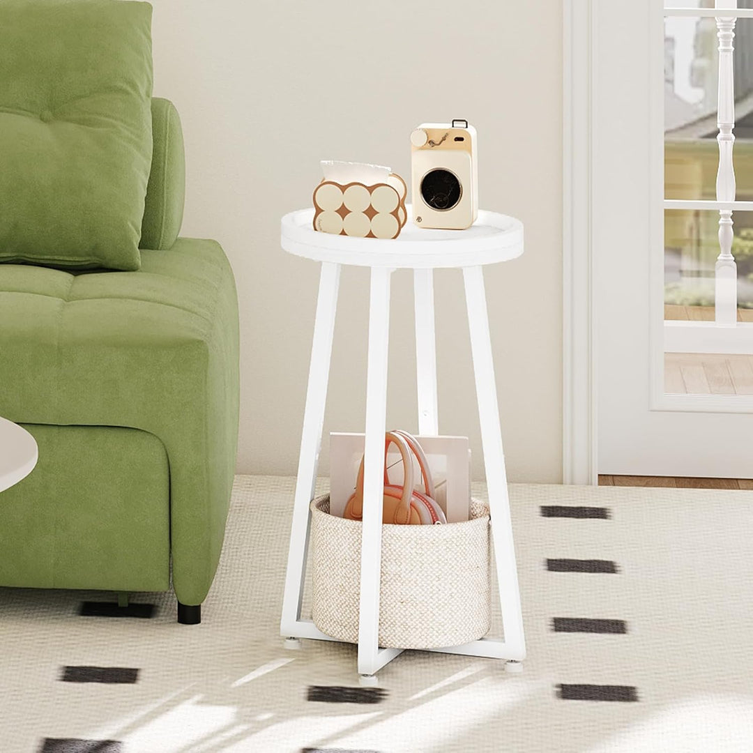 HOOBRO Beistelltisch rund, Kleiner Nachttisch, Sofatisch modern, Couchtisch mit erhöhtem Rand und be