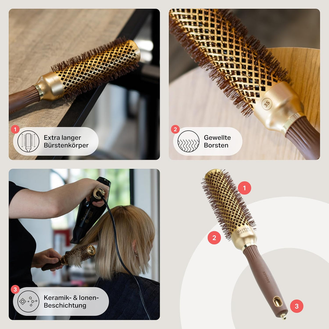 Olivia Garden Expert Blowout Speed – Gold & Braun - 35 - Keramik-Rundbürste mit extra langem Barrel