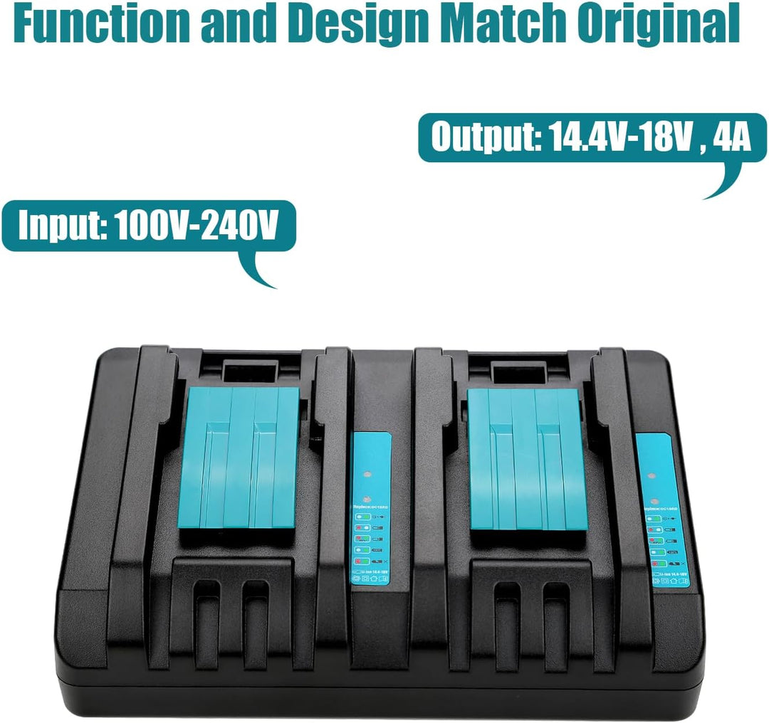 ENERGUP Dual Port Ladegerät 18V DC18RD Ersatz für Makita Ladegerät 18V Kompatibel mit Makita 14,4V-1