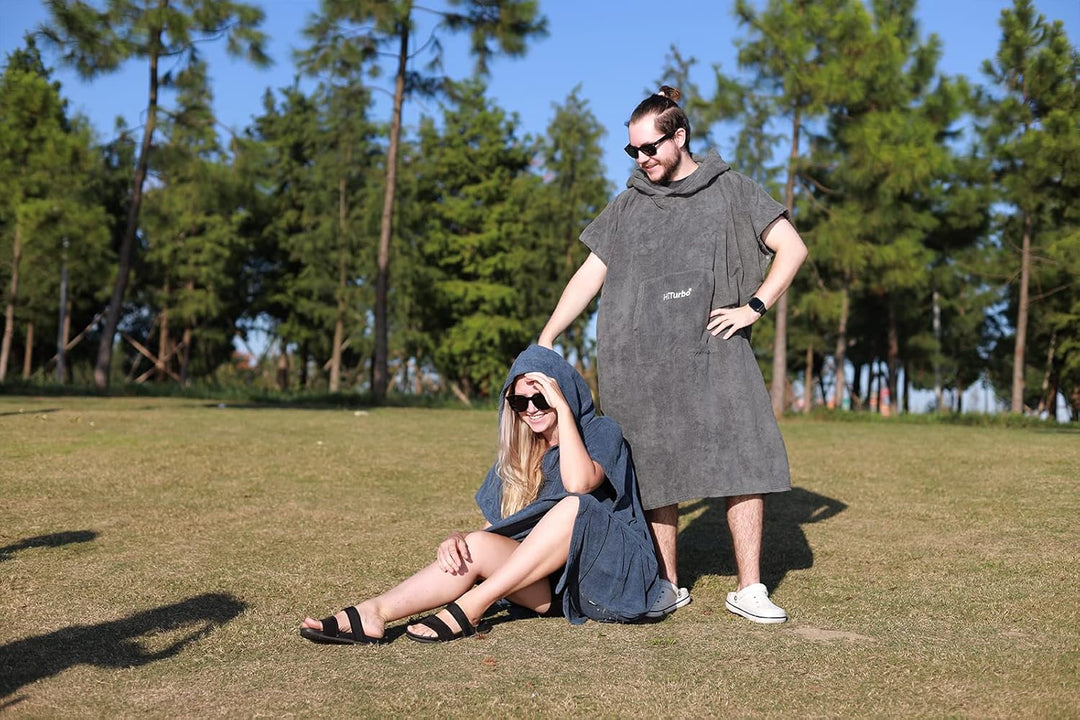 Hiturbo Wickelmantel Handtuch Poncho Surf Kurzarm Bademantel mit Kapuze 35 x 43 inch Navy, 35 x 43 i