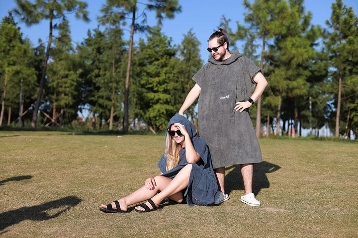 Hiturbo Wickelmantel Handtuch Poncho Surf Kurzarm Bademantel mit Kapuze 35 x 43 inch Navy, 35 x 43 i