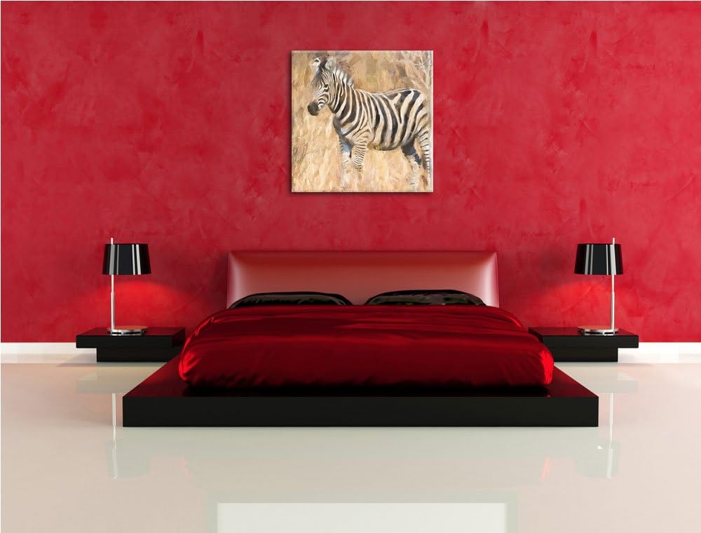 Anmutiges Zebra in Savanne, Format: 70x70 auf Leinwand, XXL riesige Bilder fertig gerahmt mit Keilra