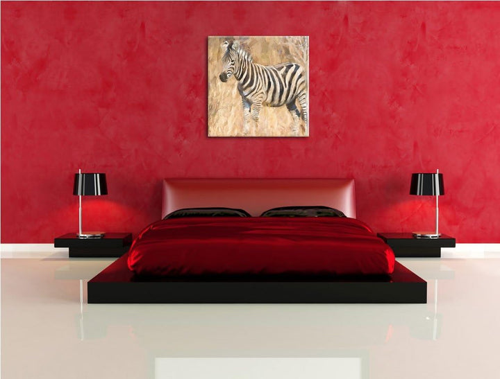 Anmutiges Zebra in Savanne, Format: 70x70 auf Leinwand, XXL riesige Bilder fertig gerahmt mit Keilra