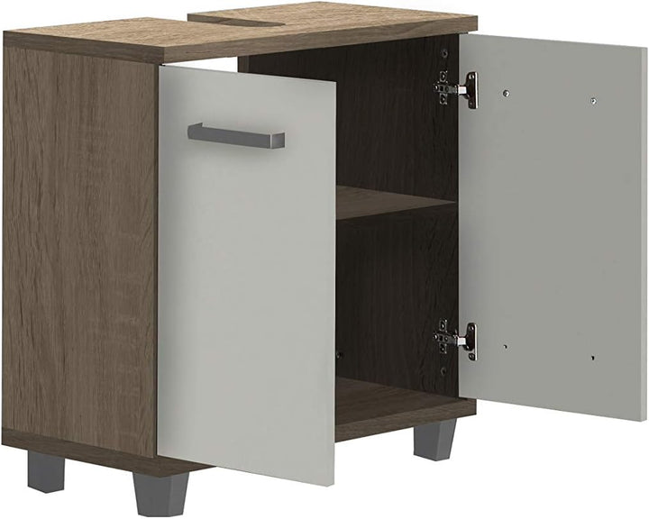 FORTE Veris Waschbeckenschrank mit 2 Türen, Holzwerkstoff, Sonoma Eiche / Weiss Hochglanz, 62 x 68,6