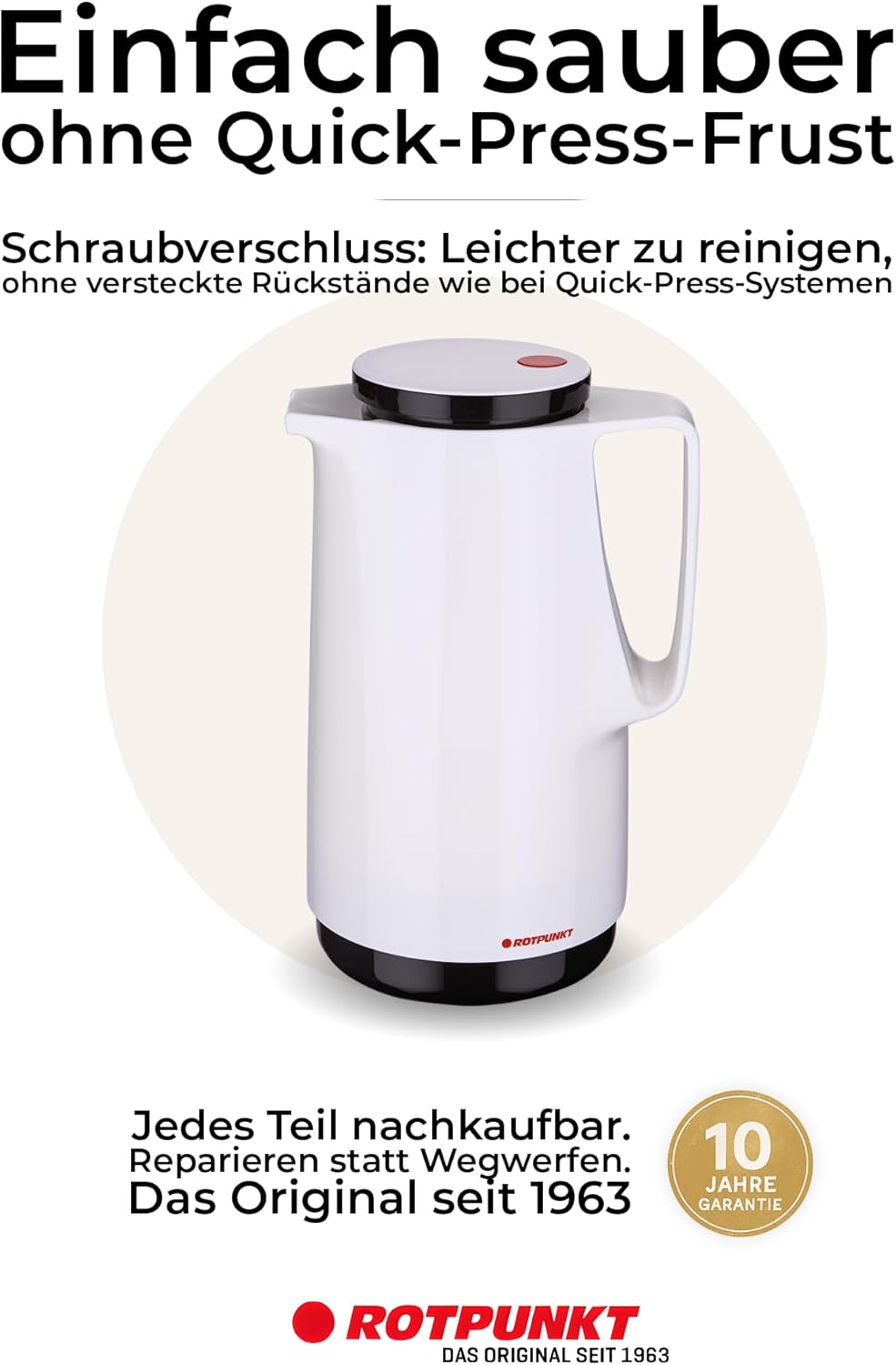 ROTPUNKT Isolierkanne 760 Maxima 1,0 l | Zweifunktions-Drehverschluss | BPA-frei - gesundes Trinken