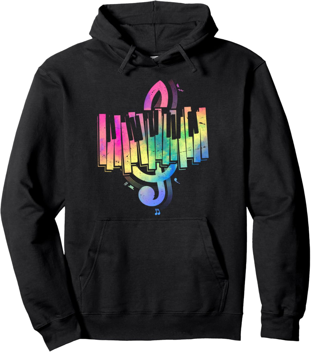 Pianist Musik Buntes Keyboard Notenschlüssel Klavier Pullover Hoodie