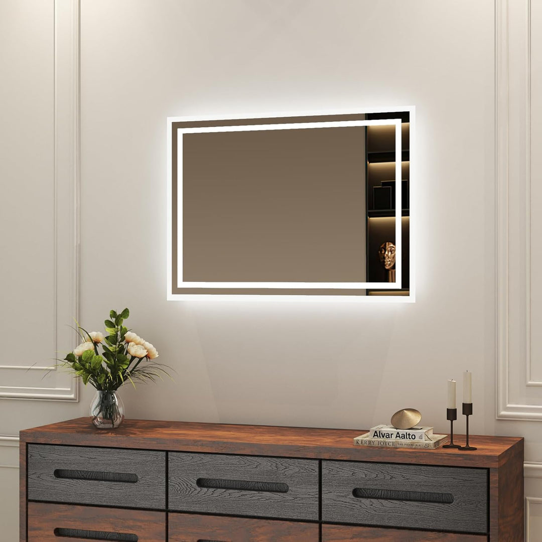 Boromal Badspiegel mit Beleuchtung 60x40cm Wandschalter Badezimmerspiegel Horizontal/Vertikal 6500K