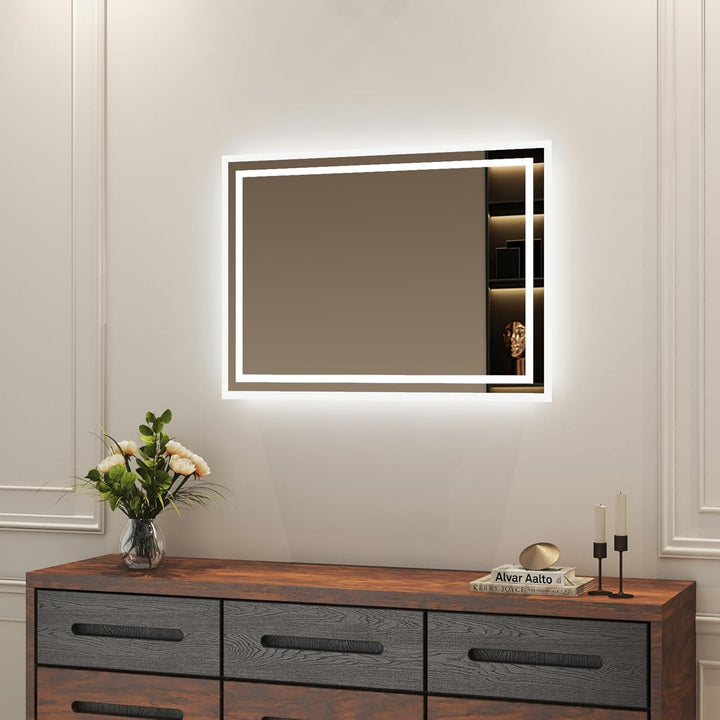 Boromal Badspiegel mit Beleuchtung 60x40cm Wandschalter Badezimmerspiegel Horizontal/Vertikal 6500K