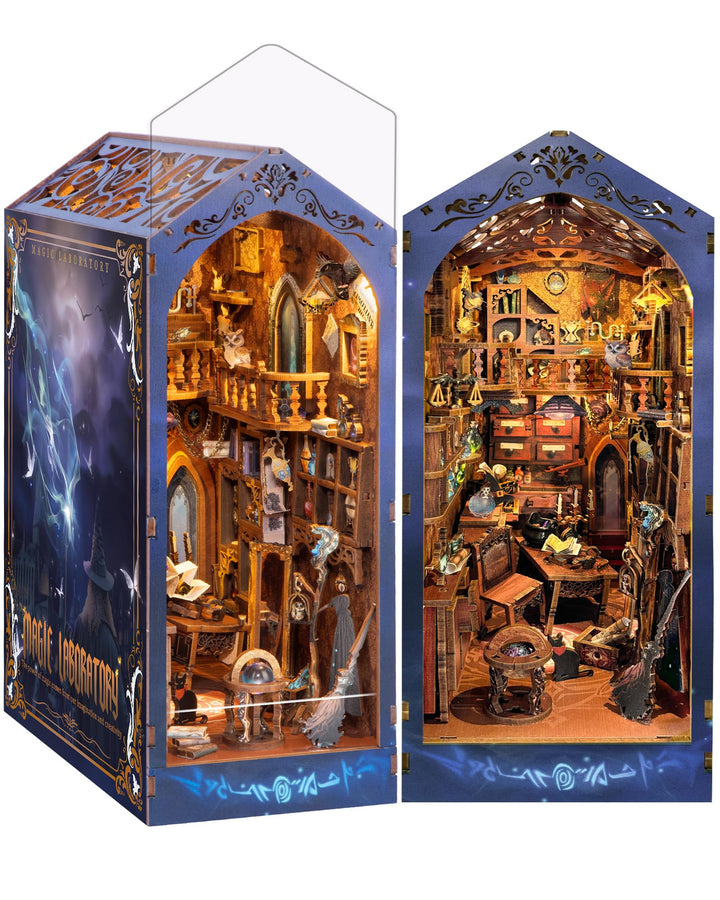 Quanquer DIY Book Nook Kit_mit Staubschutz und LED-Licht 3D hölzerne Nook Book Book Nook Bibliothek_