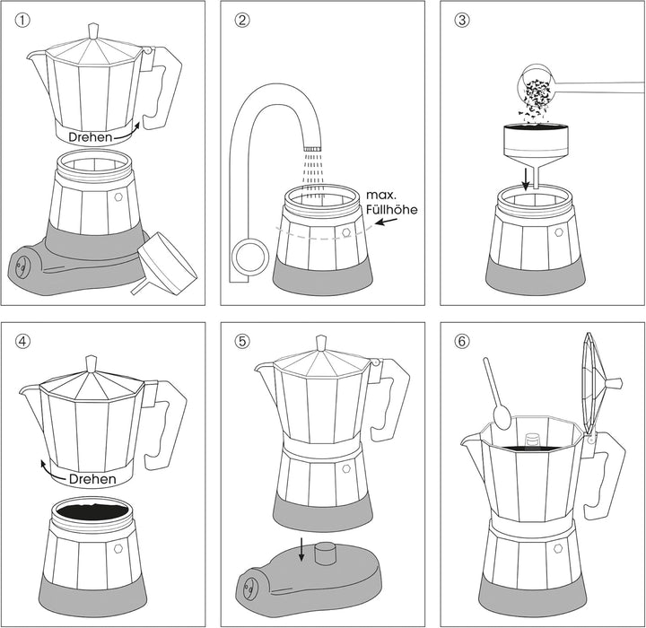 cilio Espressokocher Classico für 6 Tassen | elektrisch 480W | Ø 11,5 cm Höhe: 25 cm | Aluminium | R