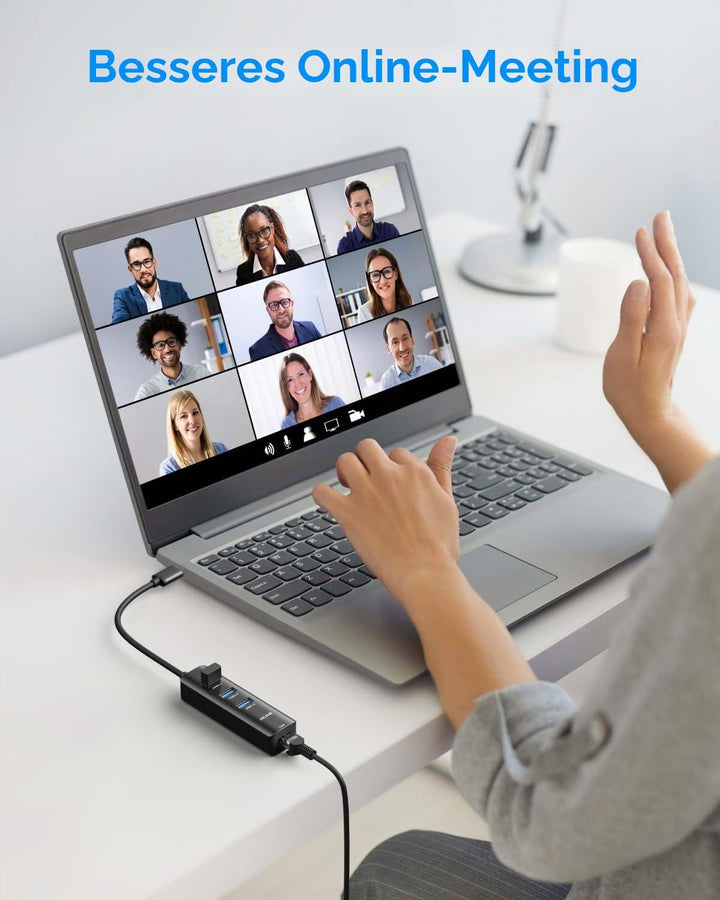 USB C zu Ethernet Adapter,ABLEWE 4-in-1 RJ45 zu USB-C/Thunderbolt 3 zu Gigabit Ethernet LAN Netzwerk