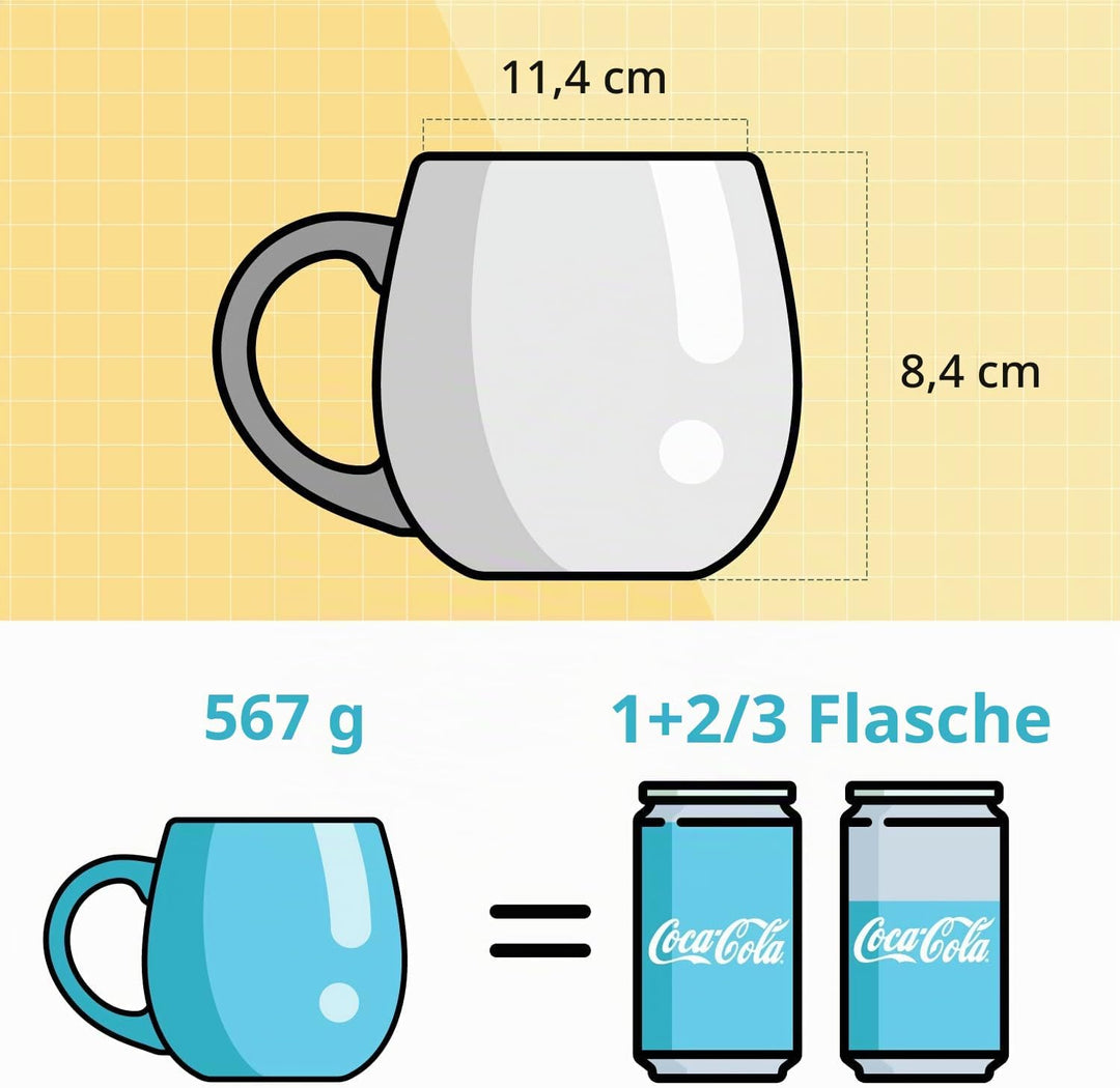LIFVER 620 ml Kaffeetassen Set, 4 grosse Kaffeebecher Porzellan mit Griffen für Kaffee, Tee, heissen