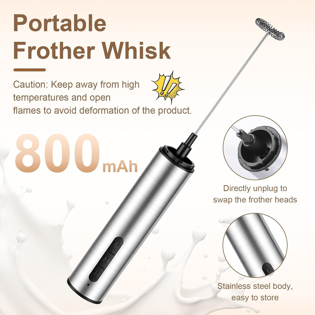 5-in-1 Handmilchaufschäumer Elektrisch mit USB-Akku, 3 Geschwindigkeiten