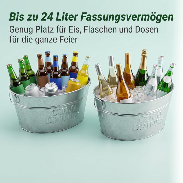 Relaxdays Sektkühler, 2er Set, verzinktes Metall, 24 l, Flaschenkühler für Sekt, Champagner, Wein, X