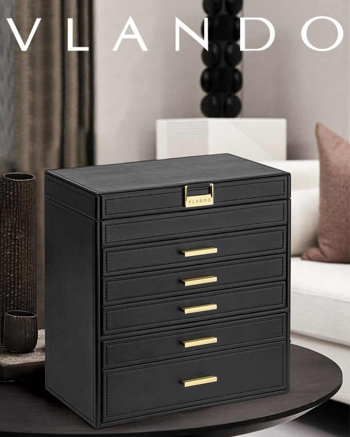Vlando Modern Schmuckkasten Gross, Schmuckkästchen mit 6 Ebenen, Geräumige Schmuckschatulle Damen, f