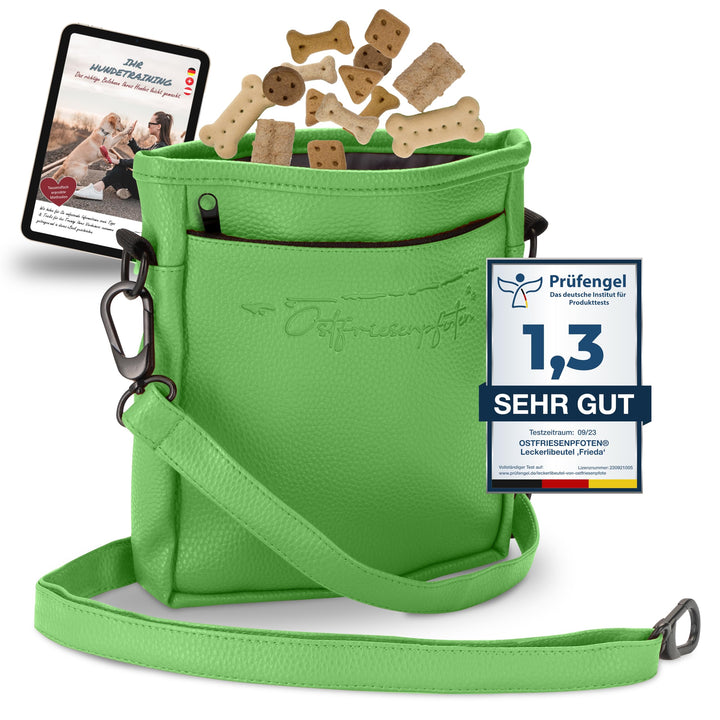 Ostfriesenpfoten® Leckerlibeutel 'Frieda' für Hunde aus hochwertigem Kunstleder - Grün Grösse M - Fu