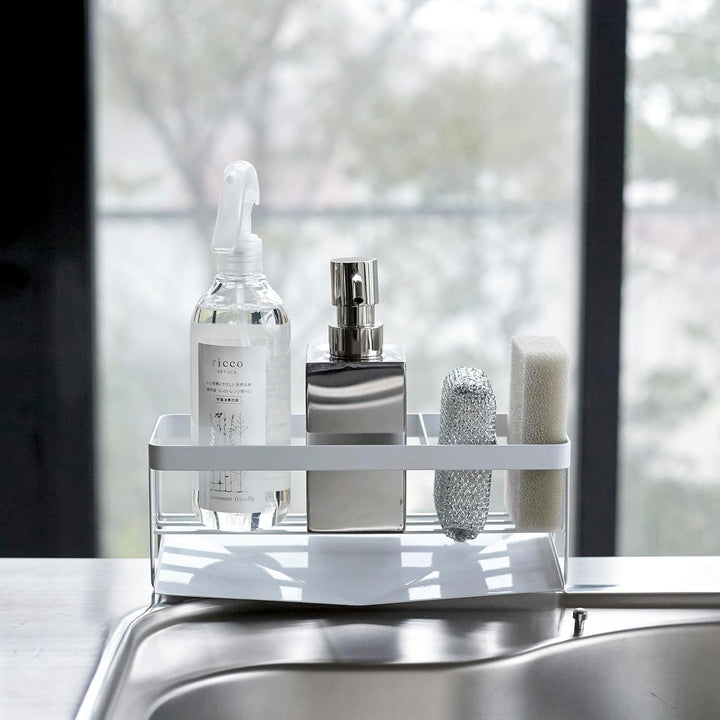 YAMAZAKI 5016 Tower Abtropfgestell für Schwämme und Seifenspender, weiss, Stahl, Minimalistisches De