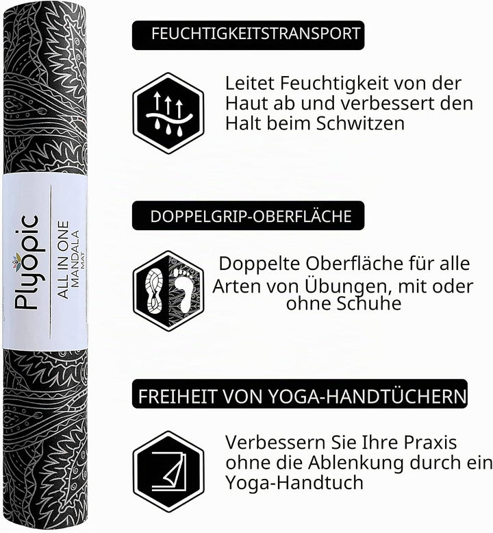 Plyopic All-In-One Yoga-Matte – Rutschfest auch bei Schweiss | Premium Matte mit Sweat-Grip Oberfläc