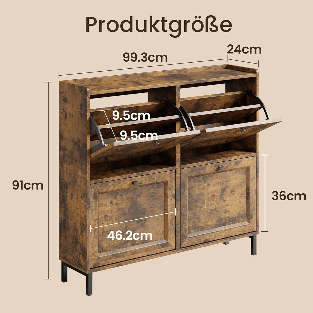 Bealife Schuhschrank mit 4 Klappen – dünner und moderner Schuhschrank mit eingezäunter Decke, Staura