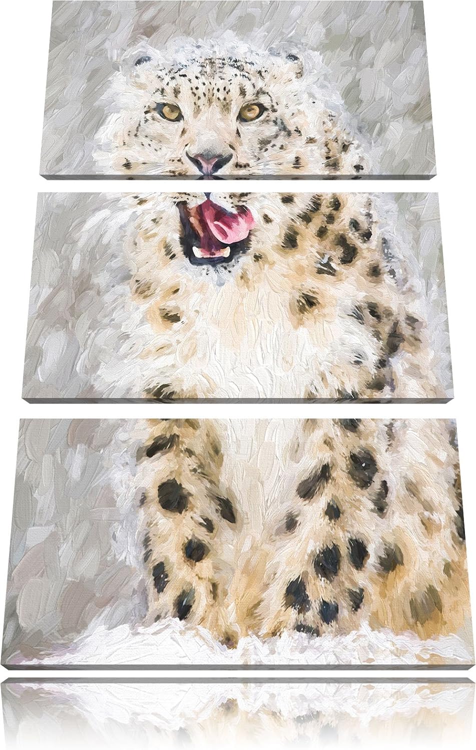 Pixxprint Leopard im Schnee Kunst Pinsel Effekt 3-Teiler Leinwandbild 120x80 Bild auf Leinwand