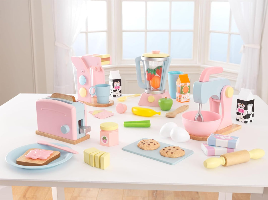 KidKraft Pastell Smoothie Spielset aus Holz für Kinderküche mit Mixer und Obst, Spielküche Zubehör,