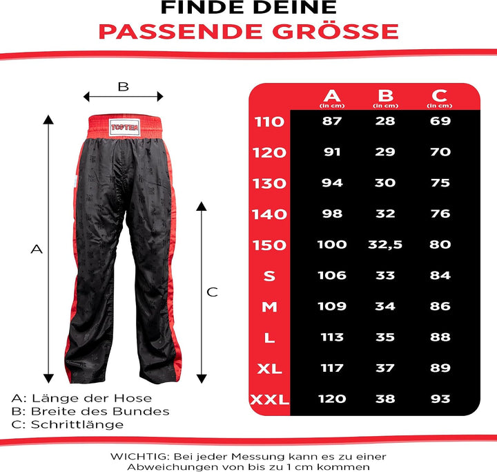 TOP TEN Kickboxhose „Classic“ M Schwarz - Rot, M Schwarz - Rot