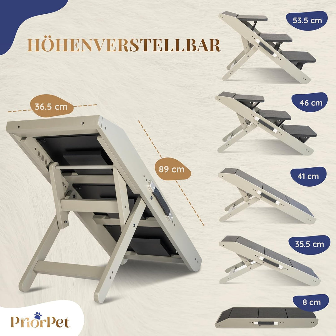 Hundetreppe für Bett & Sofa 2-in-1 Rampe, Höhenverstellbar 18-50 cm für Couch, leicht zu bewegen, Ha