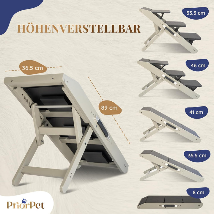 Hundetreppe für Bett & Sofa 2-in-1 Rampe, Höhenverstellbar 18-50 cm für Couch, leicht zu bewegen, Ha