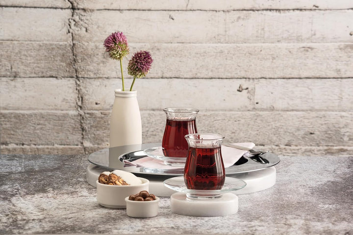 Pasabahce 96572 Linka Teeset 140 ml | 12-teilig (6 Teegläser mit Untersetzern) | Schlicht & elegant