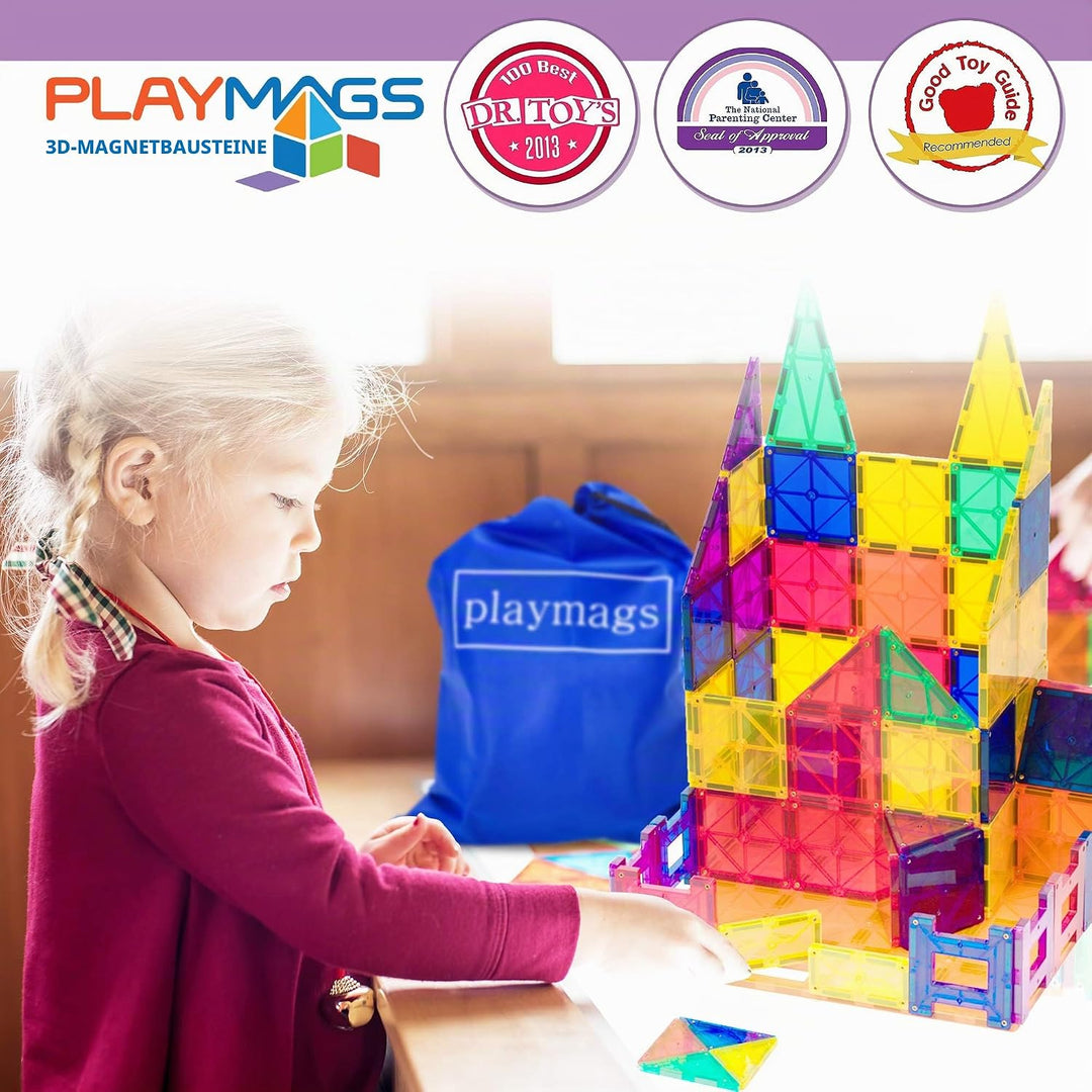 Playmags 3D Magnetische Blöcke für Kinder - Magnet Blöcke Lernen Formen, Farben &amp; Alphabet STEM Magn