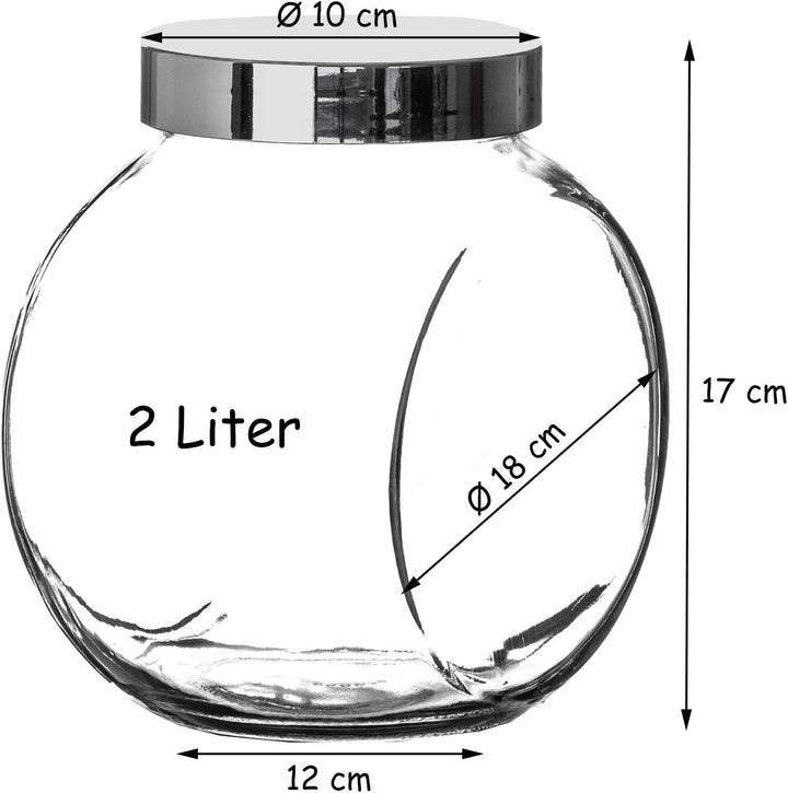 BigDean 2er Set 2 Liter Bonbonglas mit Schraubdeckel - Candy-Glas gross - Für Süssigkeiten, Kekse, M