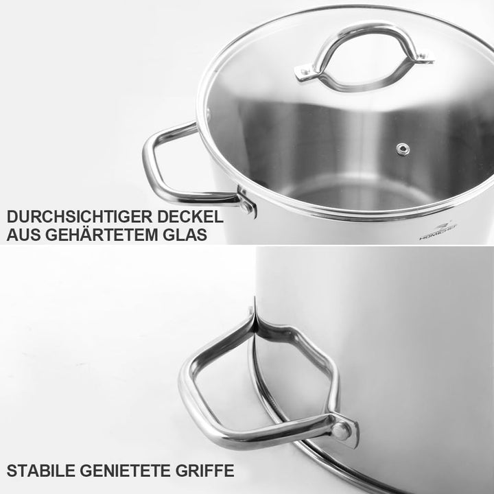 HOMICHEF Grosser Suppentopf aus nickelfreiem Edelstahl (31 cm, 22,5 Liter) – Hochglanzpolierter Supp