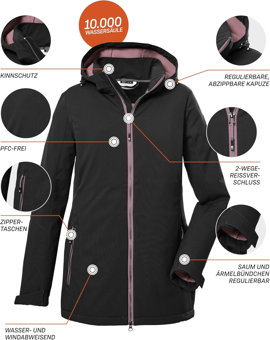 Killtec Damen Kow 8 Wmn Sftshll Jckt Softshelljacke/Outdoorjacke mit abzippbarer Kapuze 36 Schwarz,