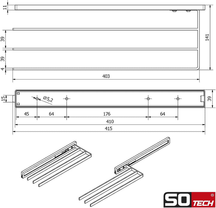SOTECH Handtuchauszug STYLE 3-armig schwarz 415 mm Auszugsweg 300 mm Handtuchhalter für Seitenmontag