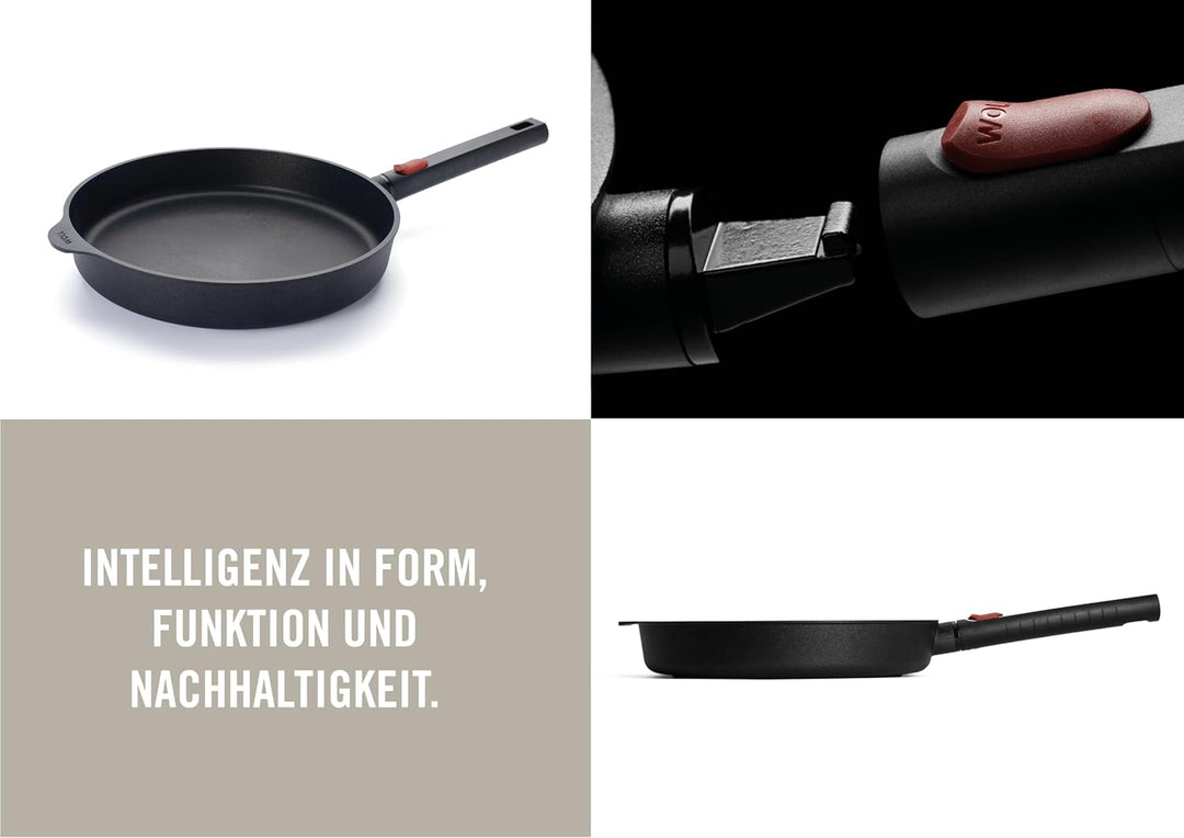 Woll Eco Logic QXR Guss-Flachpfanne - Induktiv -, Ø 28 cm, 5 cm hoch, mit abnehmbaren Stiel - Geeign