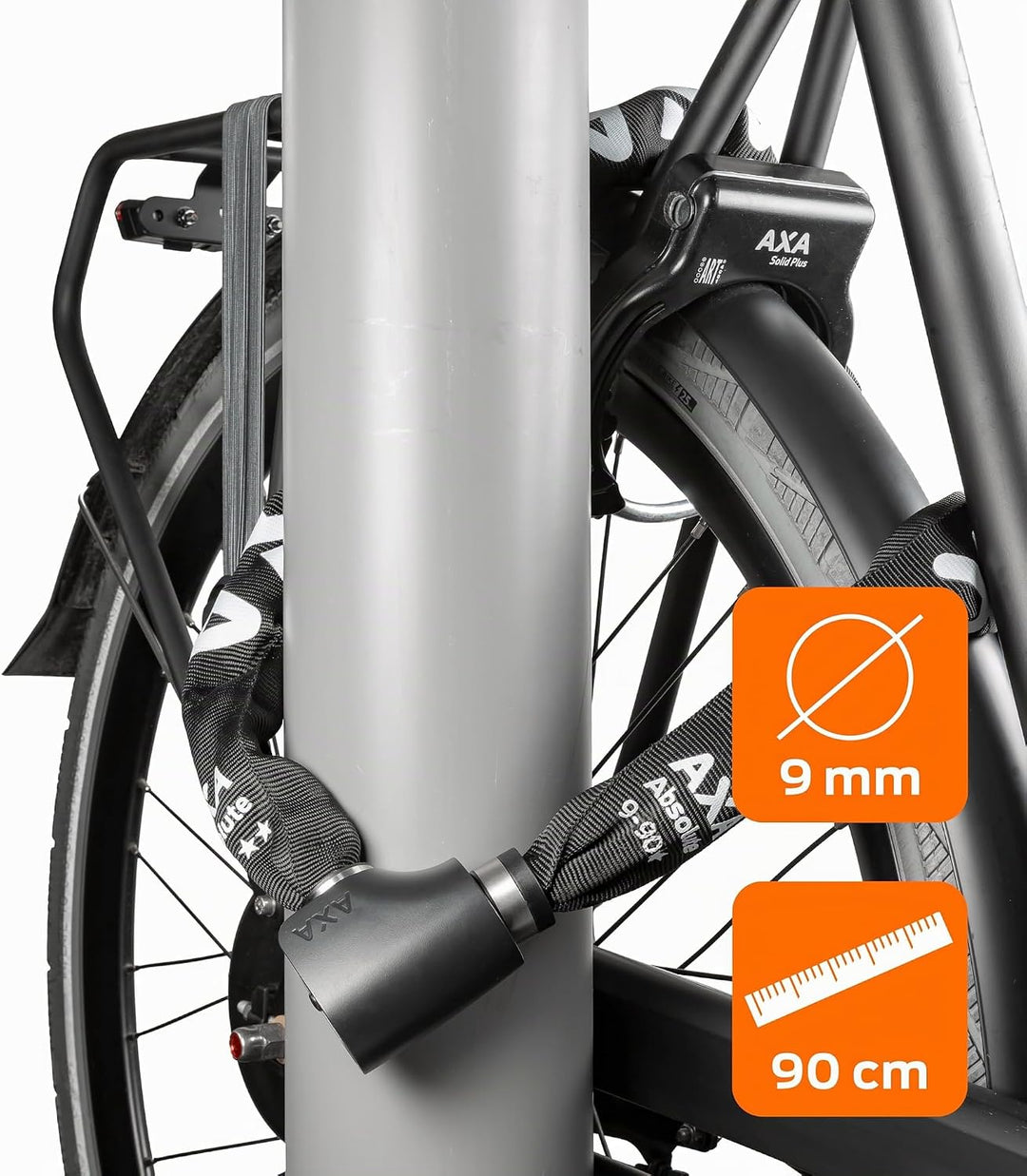 AXA Absolute 9-90 Kettenschloss – Länge 90 cm – Sicherheitsstufe 14 – Stahlglieder 9 mm – Hohe Siche