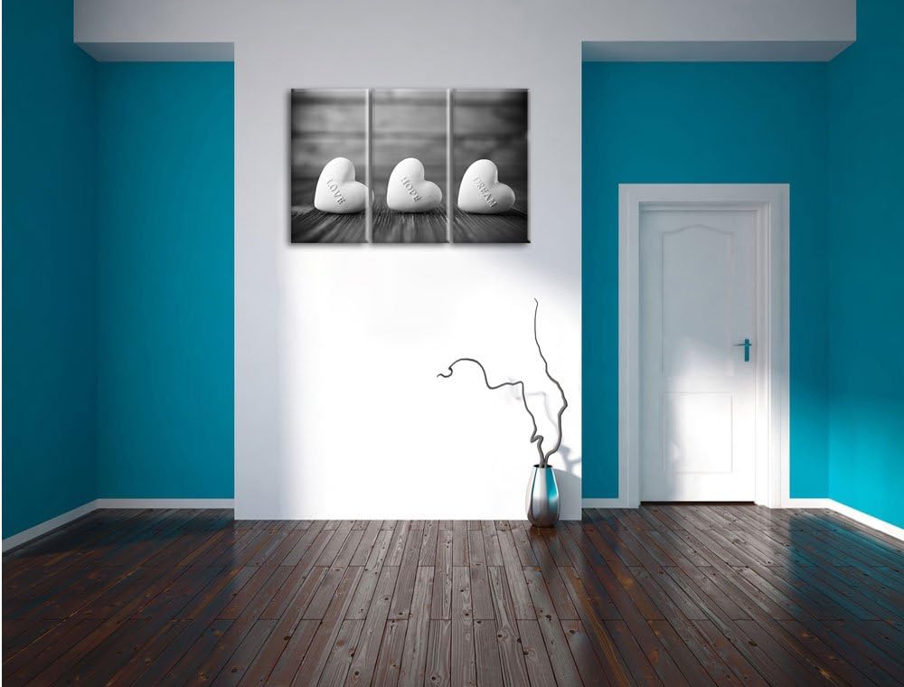Pixxprint Love Hope Dream Hearts als Leinwandbild/Grösse: 3 Teilig (120x80 cm) cm/Wandbild/Kunstdruc